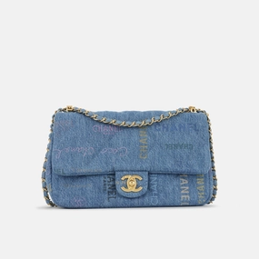 Chanel - Medium Denim Mood Flap - Blue Denim with Logo Print - AGHW - Pristine