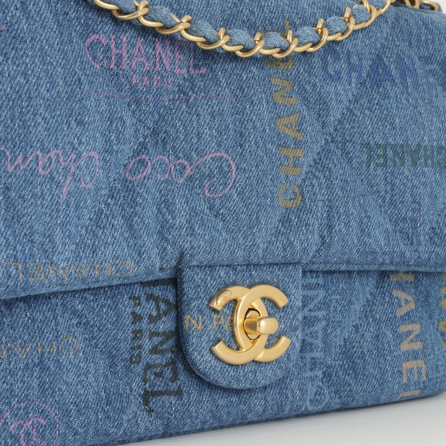 Chanel - Medium Denim Mood Flap - Blue Denim with Logo Print - AGHW - Pristine