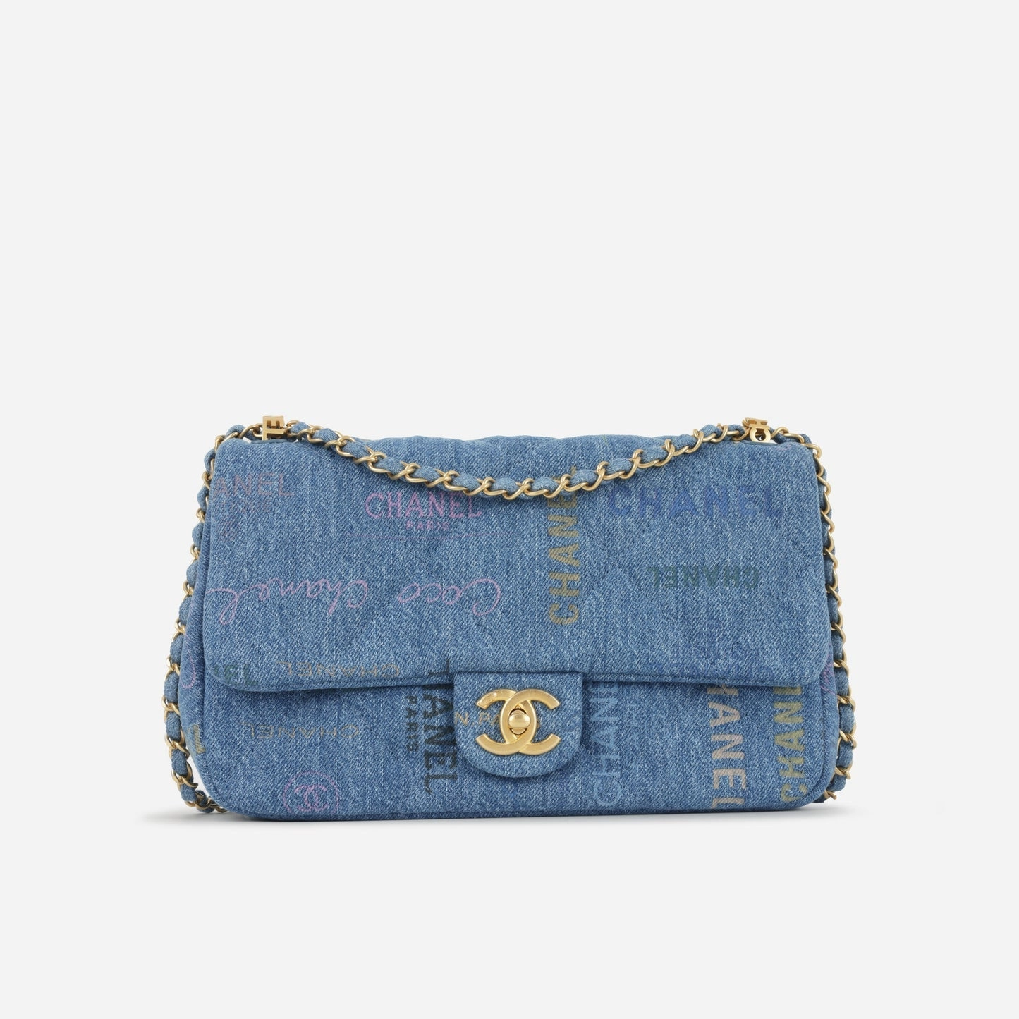 Chanel - Medium Denim Mood Flap - Blue Denim with Logo Print - AGHW - Pristine