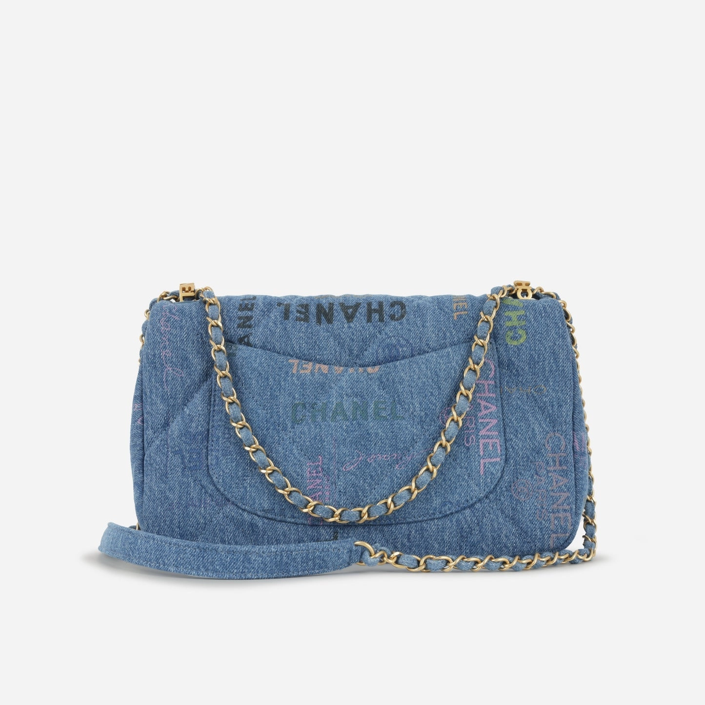 Chanel - Medium Denim Mood Flap - Blue Denim with Logo Print - AGHW - Pristine