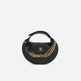 Chanel - Mini Bow Hobo Pouch - Black Caviar GHW - Pre-Loved