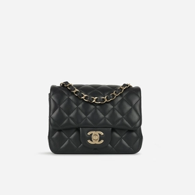 Chanel - Mini Square Classic Flap - Black Lambskin CGHW - Pre Loved - Plaque Series