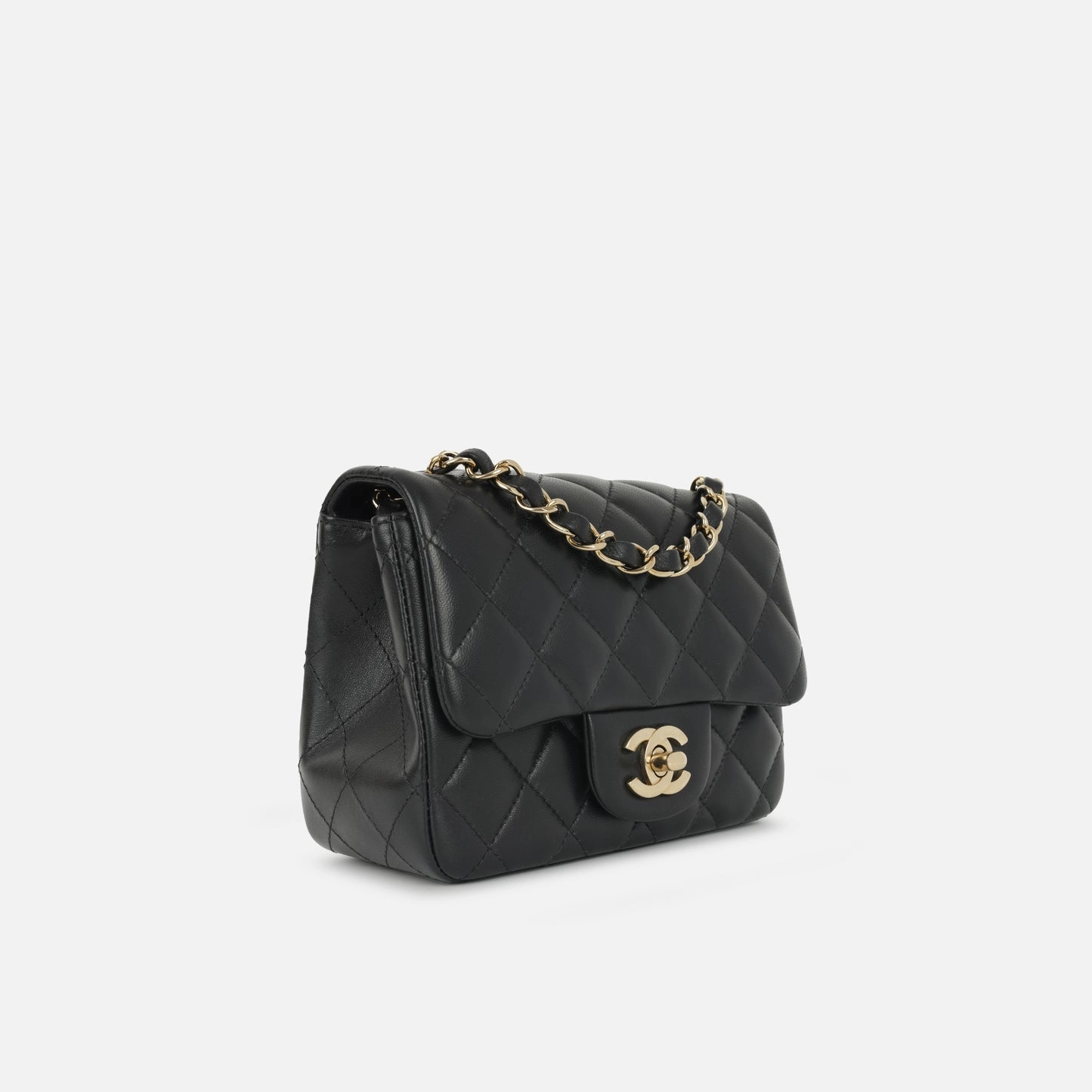 Chanel - Mini Square Classic Flap - Black Lambskin CGHW - Pre Loved - Plaque Series