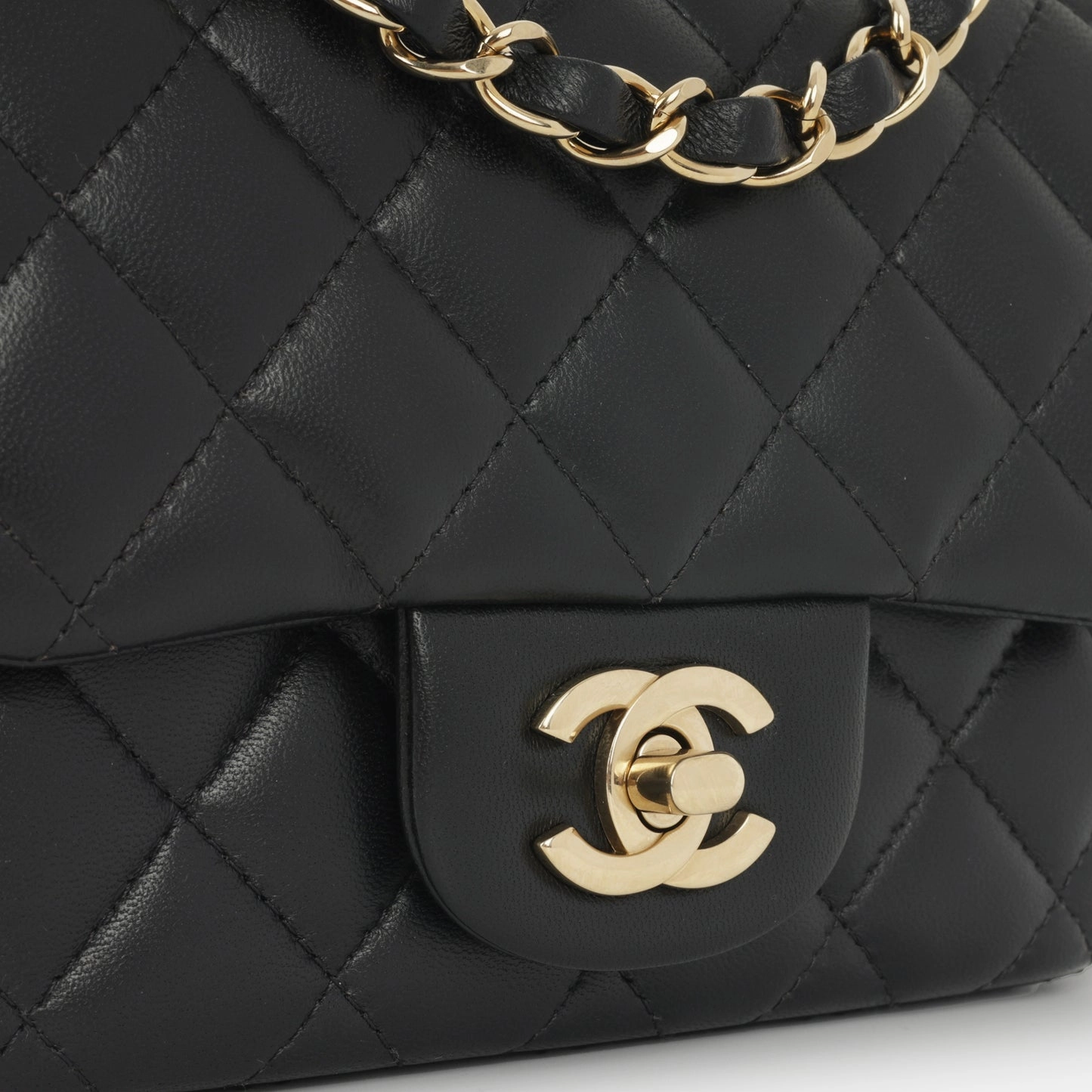 Chanel - Mini Square Classic Flap - Black Lambskin CGHW - Pre Loved - Plaque Series