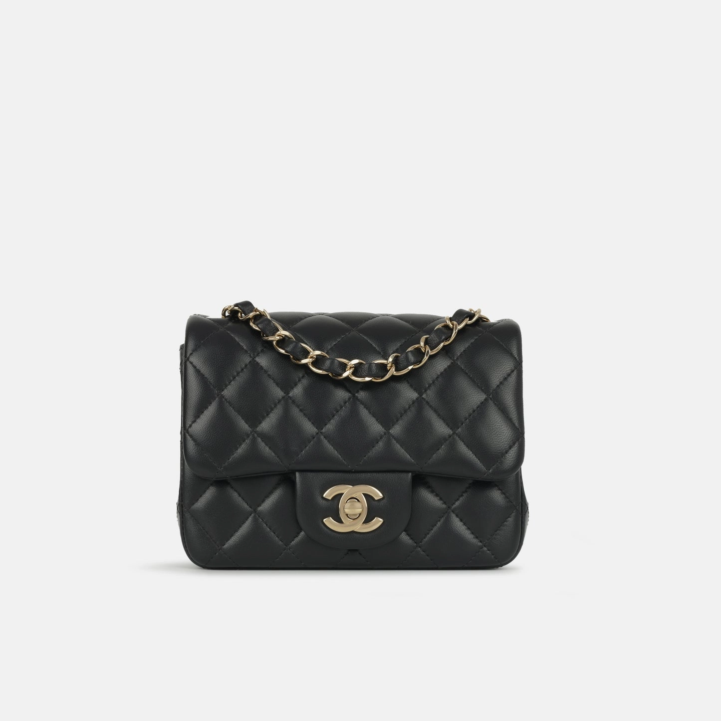 Chanel - Mini Square Classic Flap - Black Lambskin CGHW - Pre Loved - Plaque Series