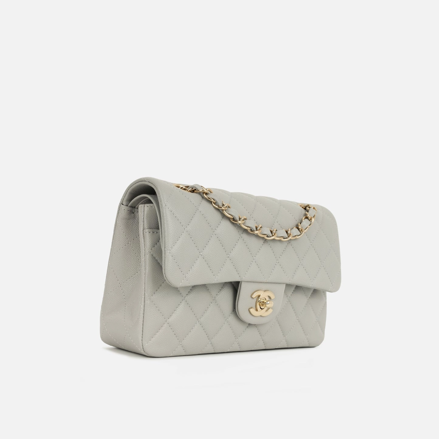 Chanel - Small Classic Flap - Grey Caviar CGHW - Plaque Series - 2021 - Pre-Loved