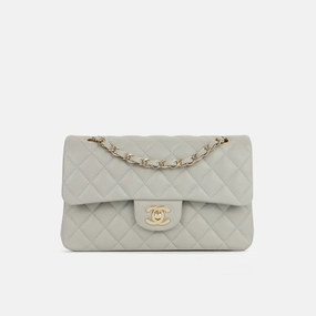Chanel - Small Classic Flap - Grey Caviar CGHW - Plaque Series - 2021 - Pre-Loved