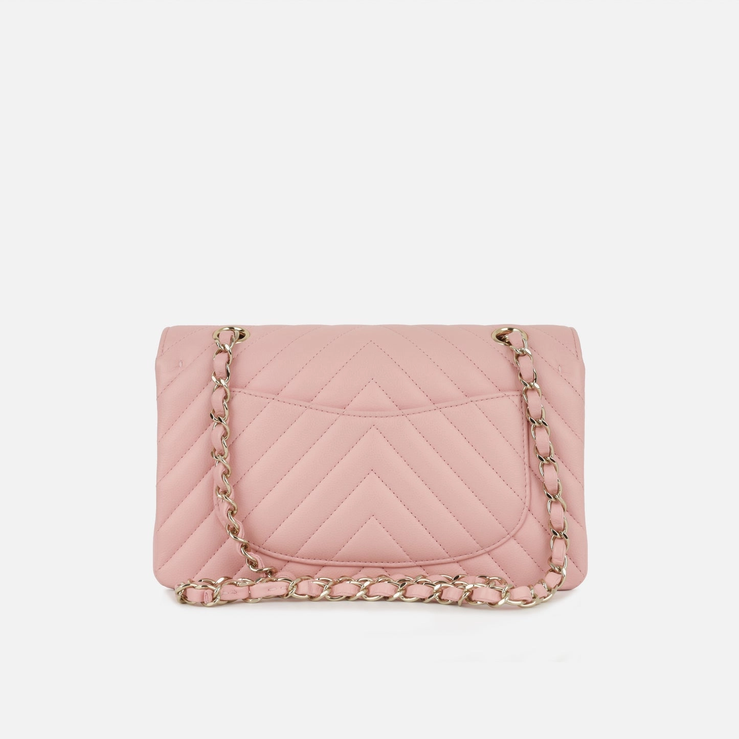 Chanel - Small Classic Flap Bag - Pink Chevron Caviar CGHW - 2021 - Pre-Loved