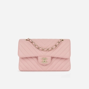 Chanel - Small Classic Flap Bag - Pink Chevron Caviar CGHW - 2021 - Pre-Loved