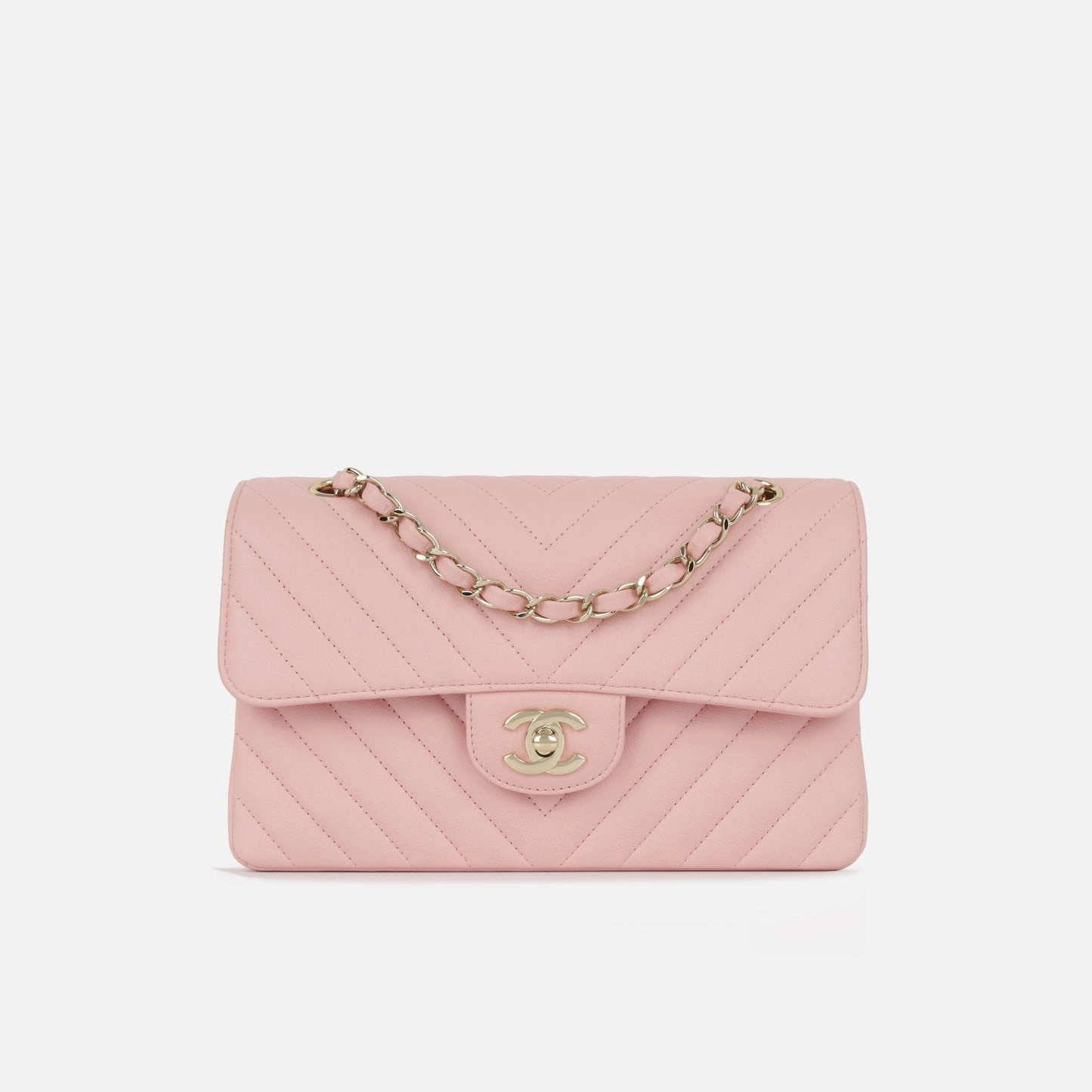 Chanel - Small Classic Flap Bag - Pink Chevron Caviar CGHW - 2021 - Pre-Loved