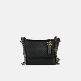 Chanel - Small Gabrielle Bag - Black Aged Calfskin MHW - Pre-Loved - Plaque Series
