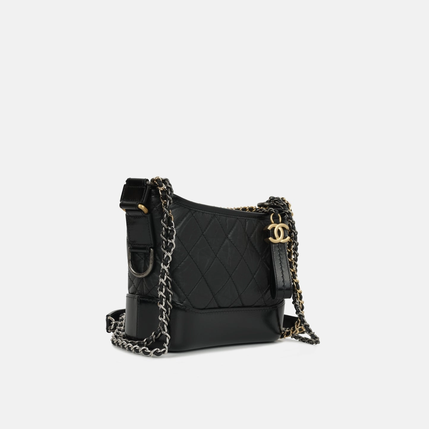 Chanel - Small Gabrielle Bag - Black Aged Calfskin MHW - Pre-Loved - Plaque Series