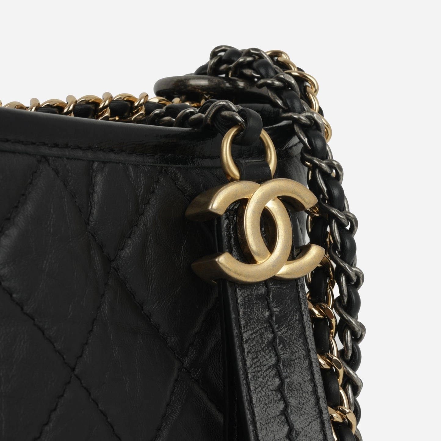 Chanel - Small Gabrielle Bag - Black Aged Calfskin MHW - Pre-Loved - Plaque Series