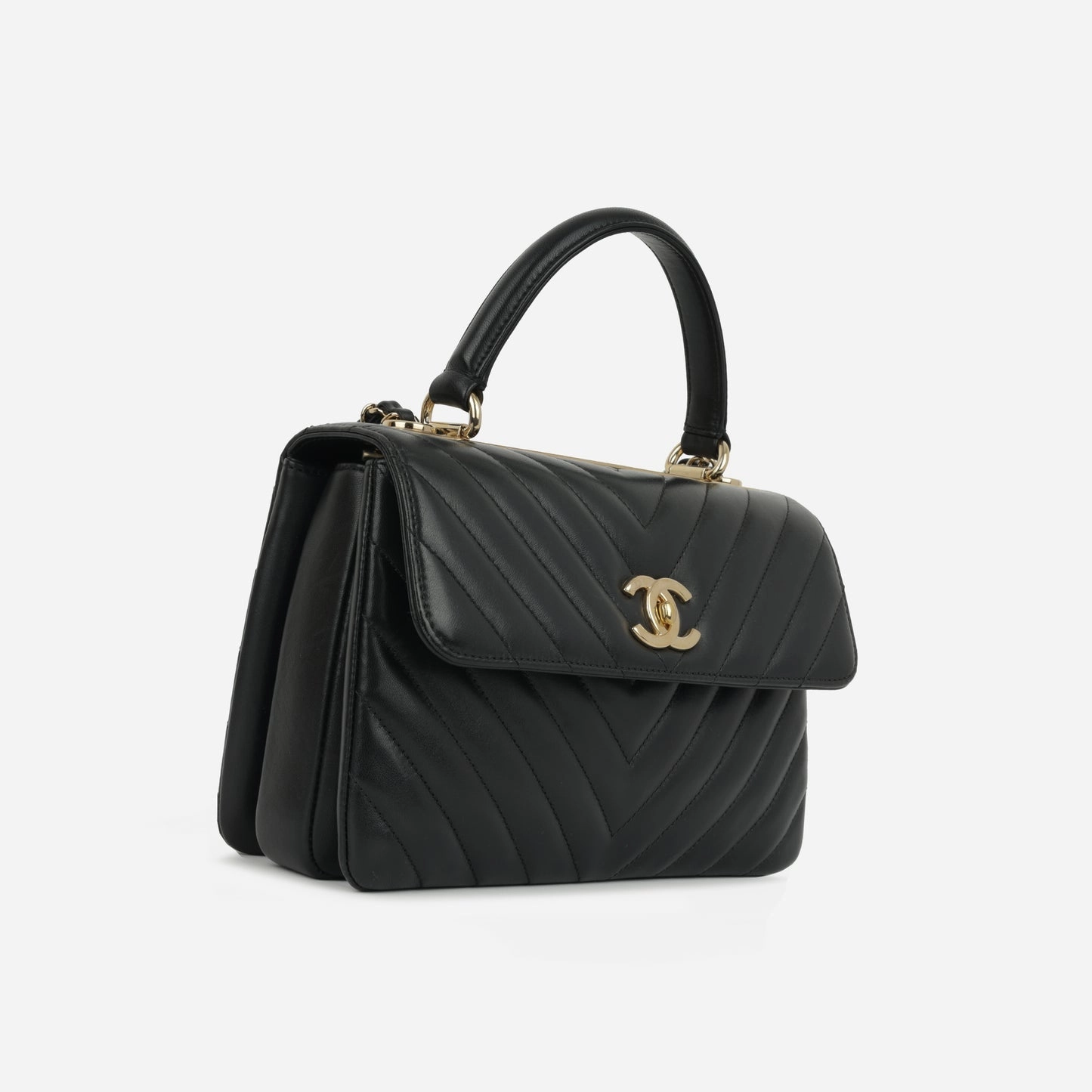 Chanel - Trendy CC Flap Bag Small - Black Chevron Lambskin CGHW - 2018 - Pre-Loved