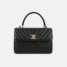 Chanel - Trendy CC Flap Bag Small - Black Chevron Lambskin CGHW - 2018 - Pre-Loved