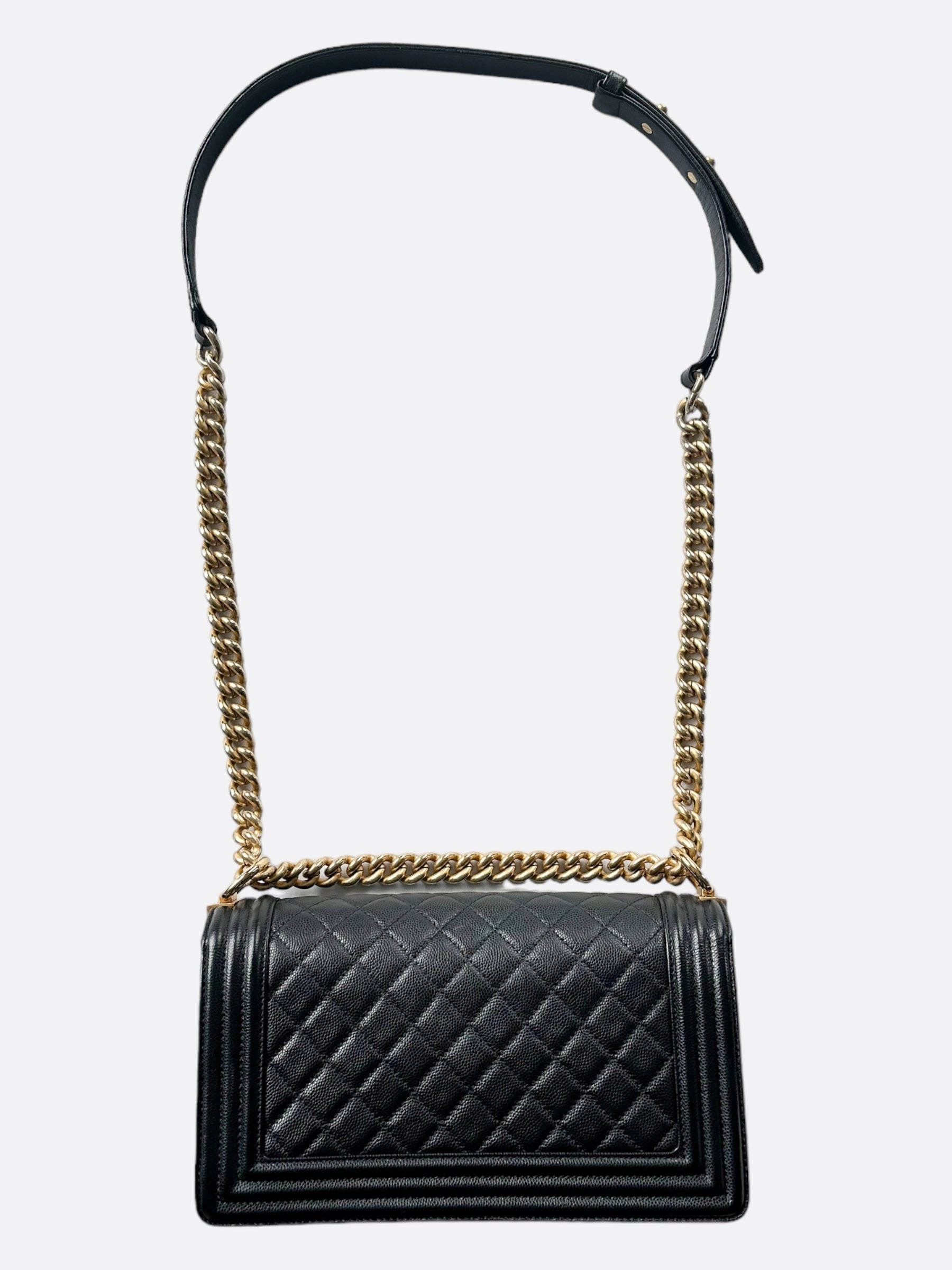 Chanel Black & Gold Calfskin Quilted Medium Boy Bag