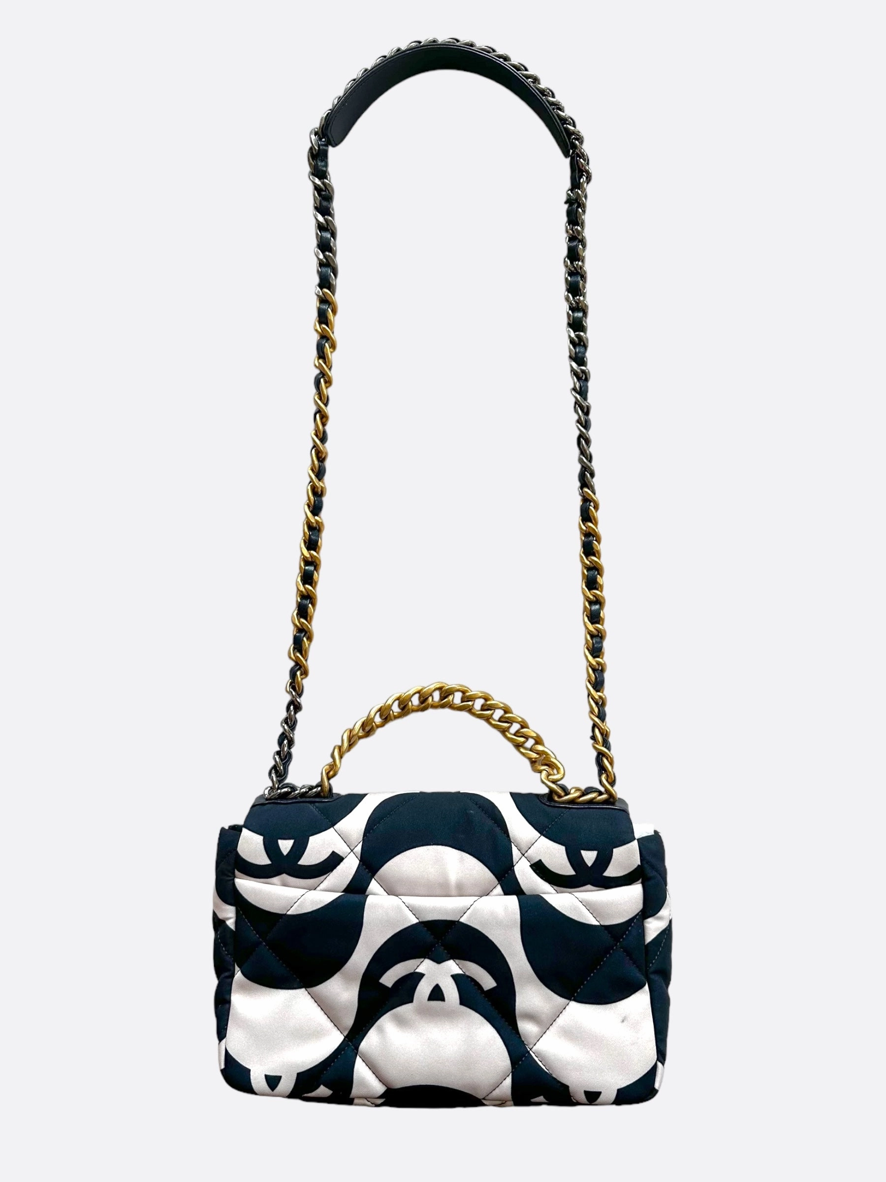 Chanel Black & White CC Fabric Medium Chanel 19 Flap Bag