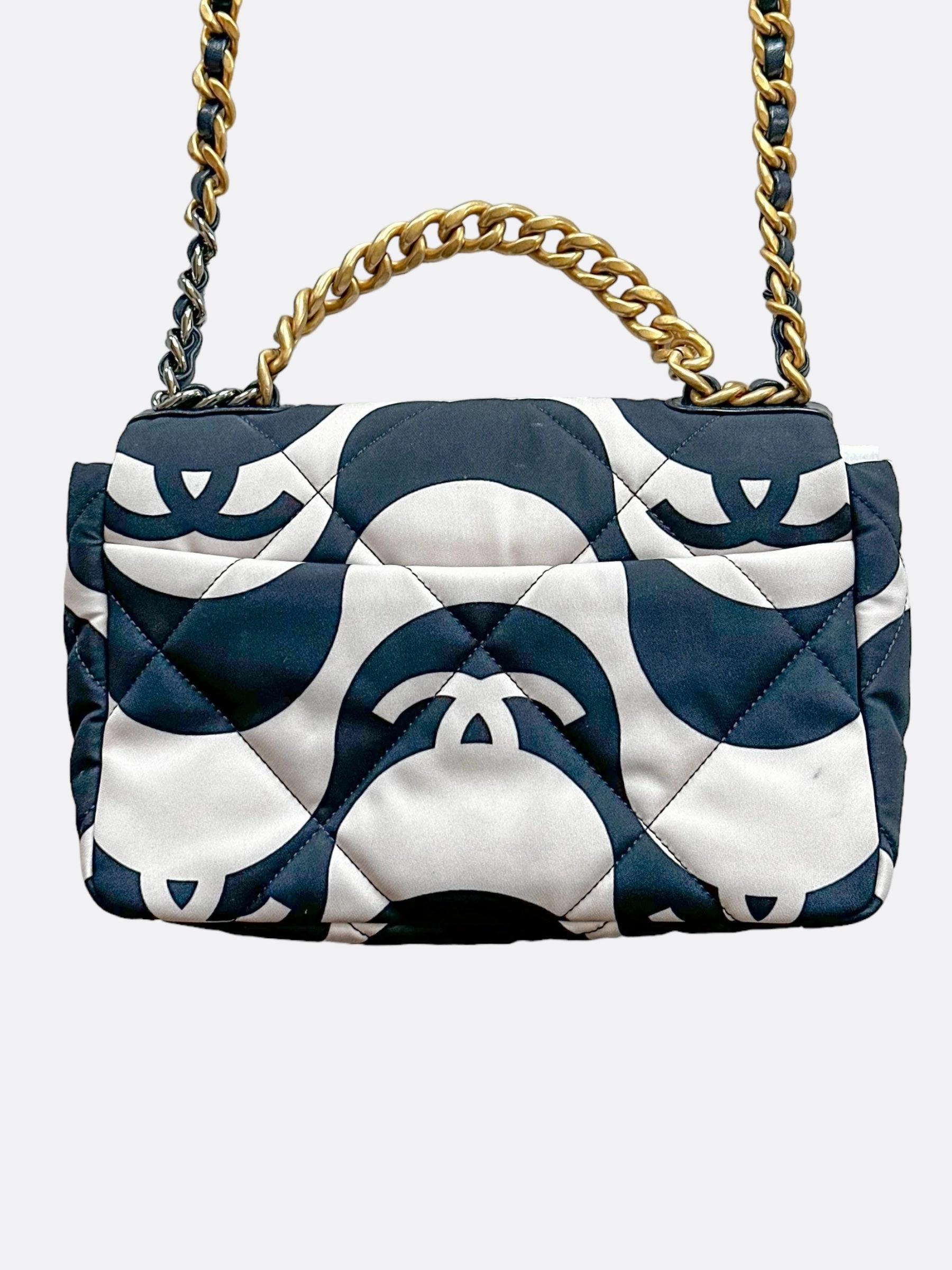 Chanel Black & White CC Fabric Medium Chanel 19 Flap Bag
