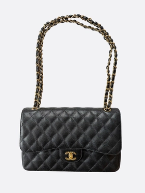 Chanel Black Caviar Jumbo Double Flap Bag