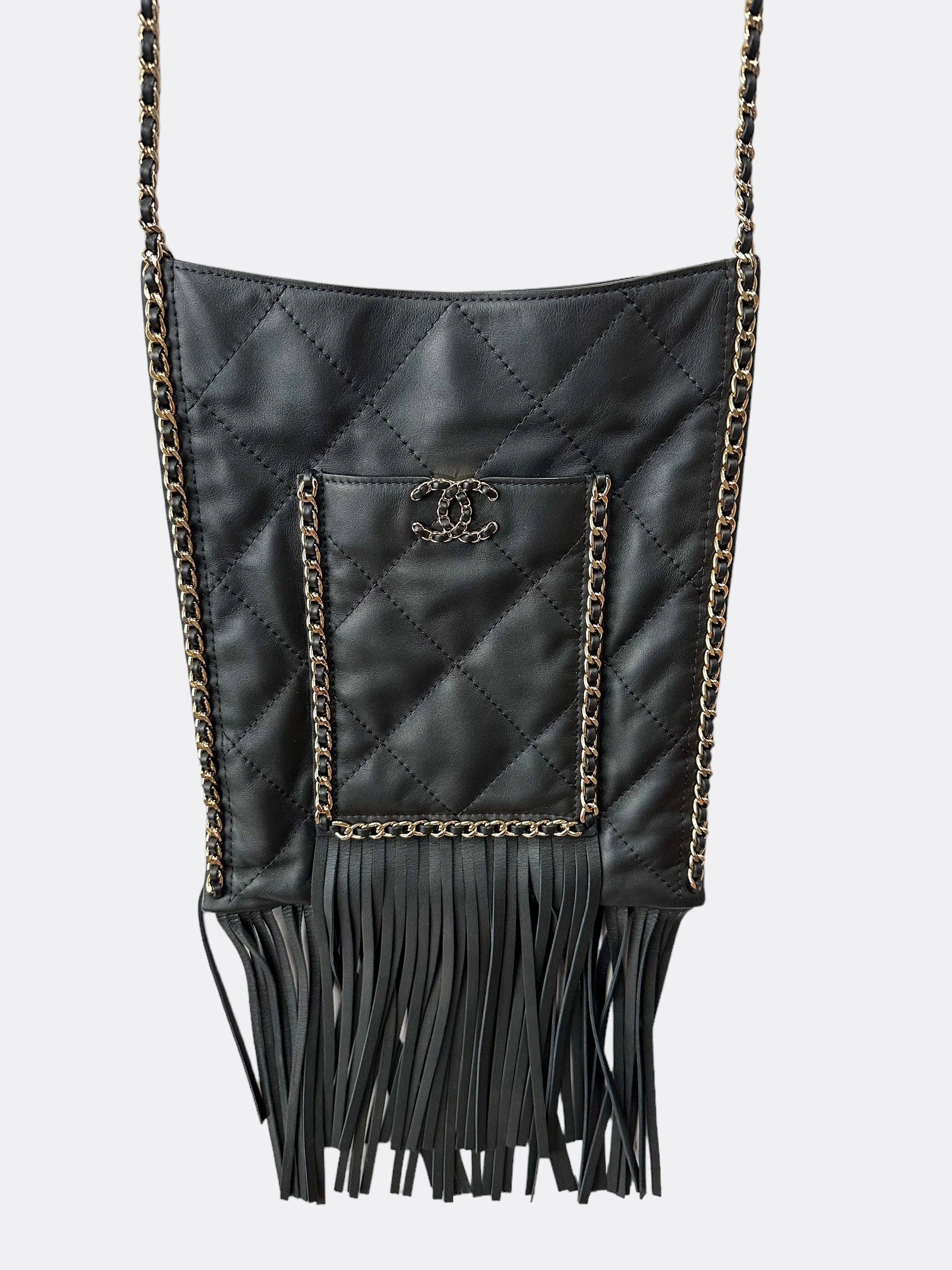 Chanel Black Flat Fringe Quilted Lambskin Bag