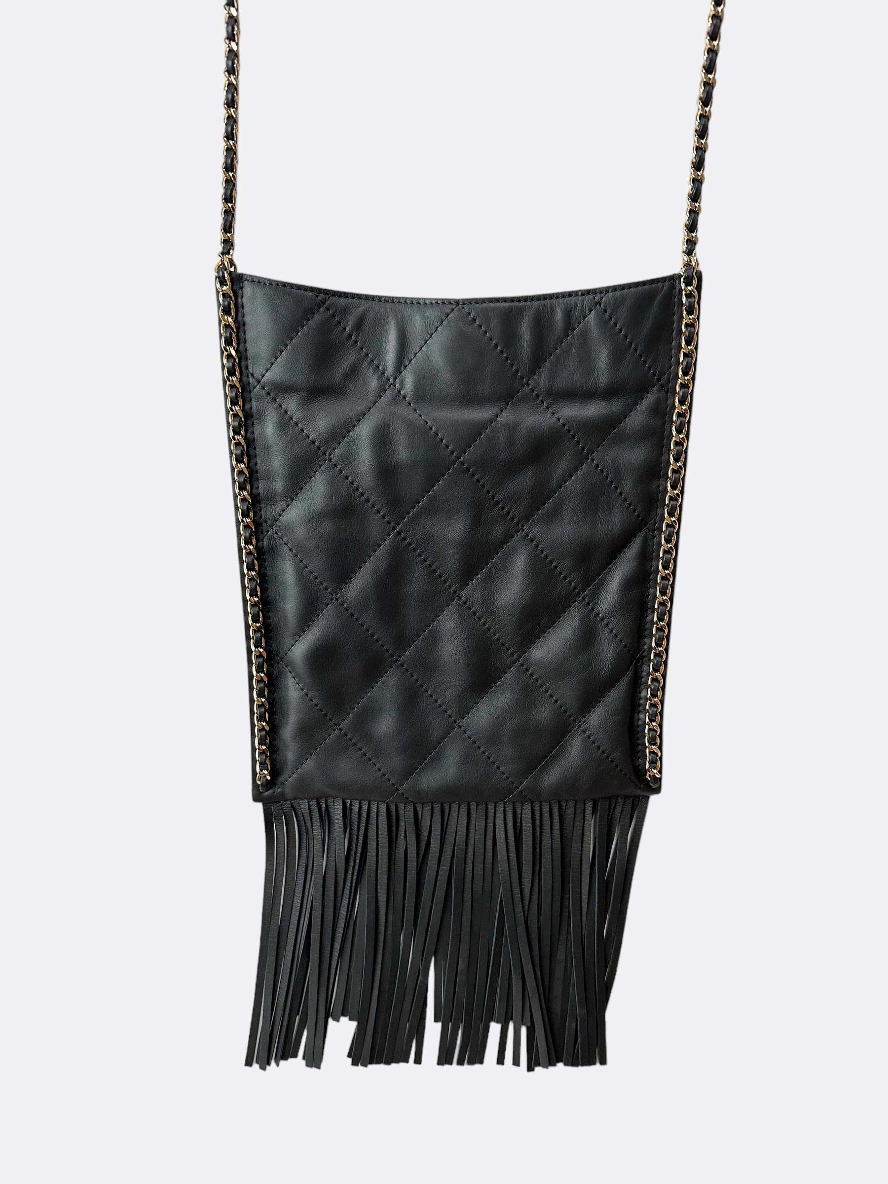 Chanel Black Flat Fringe Quilted Lambskin Bag