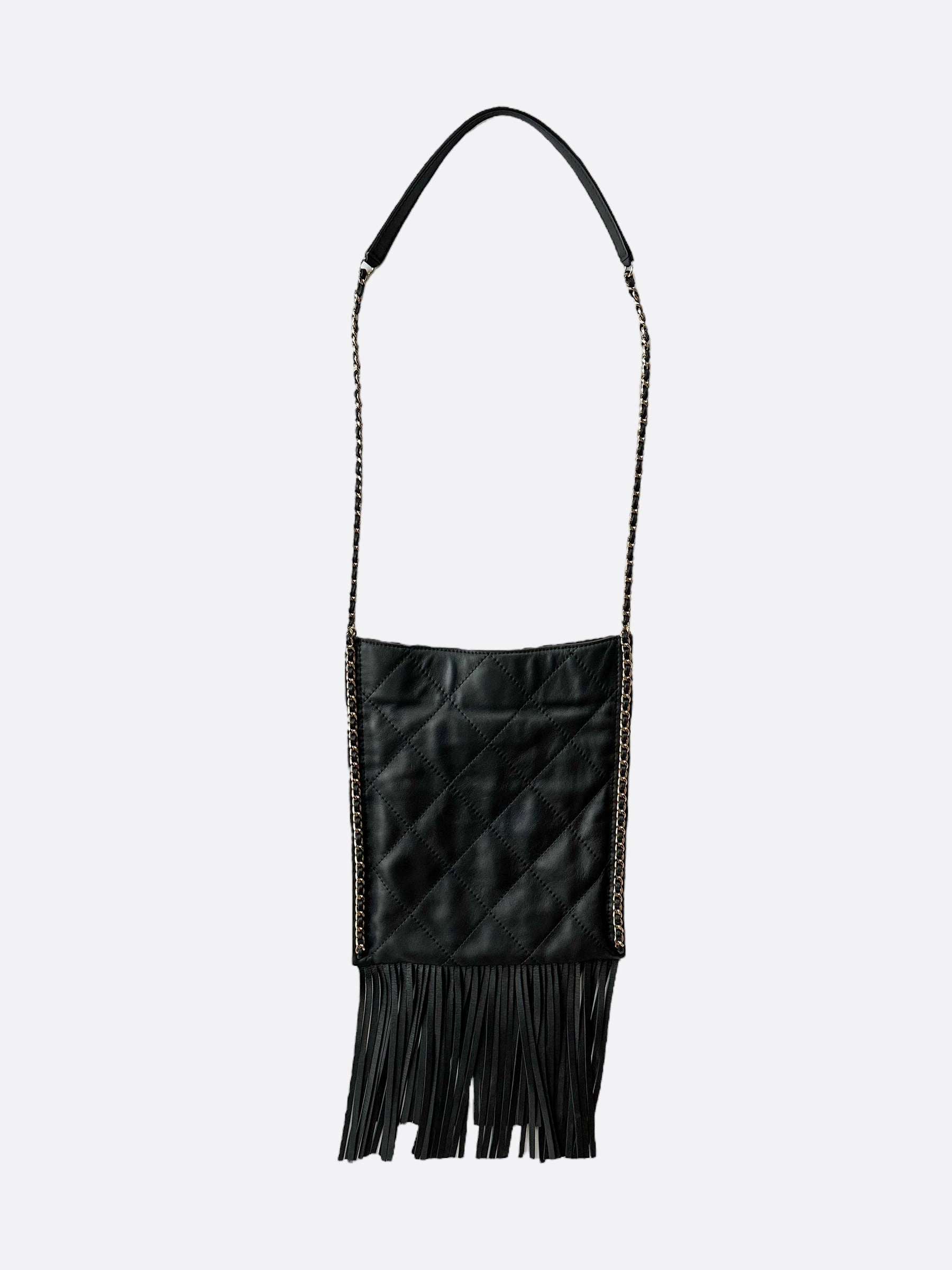 Chanel Black Flat Fringe Quilted Lambskin Bag