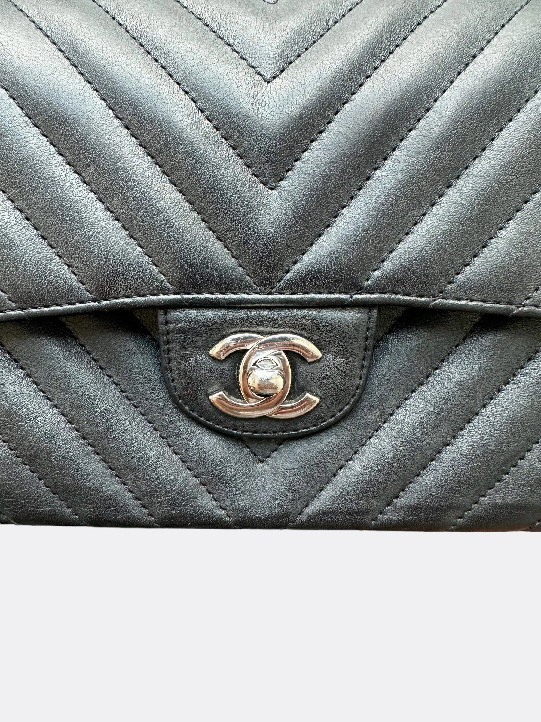 Chanel Black Lambskin Chevron Quilted Medium Double Flap Bag