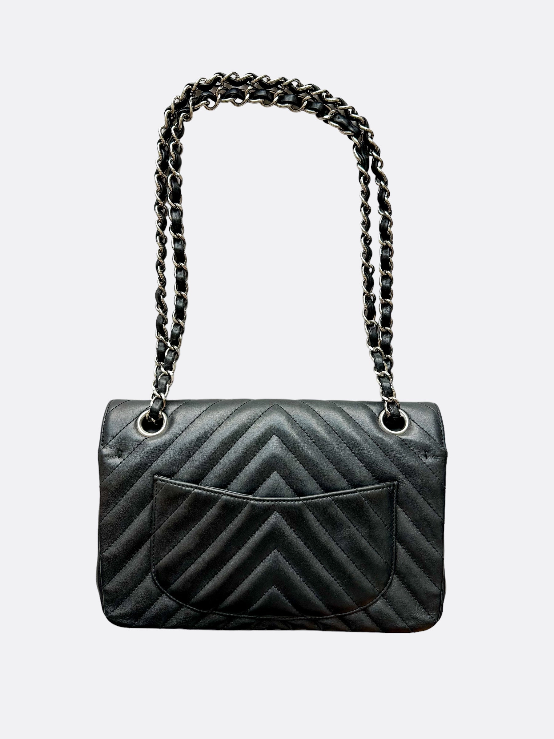 Chanel Black Lambskin Chevron Quilted Medium Double Flap Bag