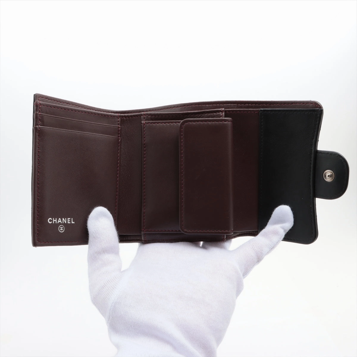 Chanel Black Lambskin Compact Wallet - Series 22