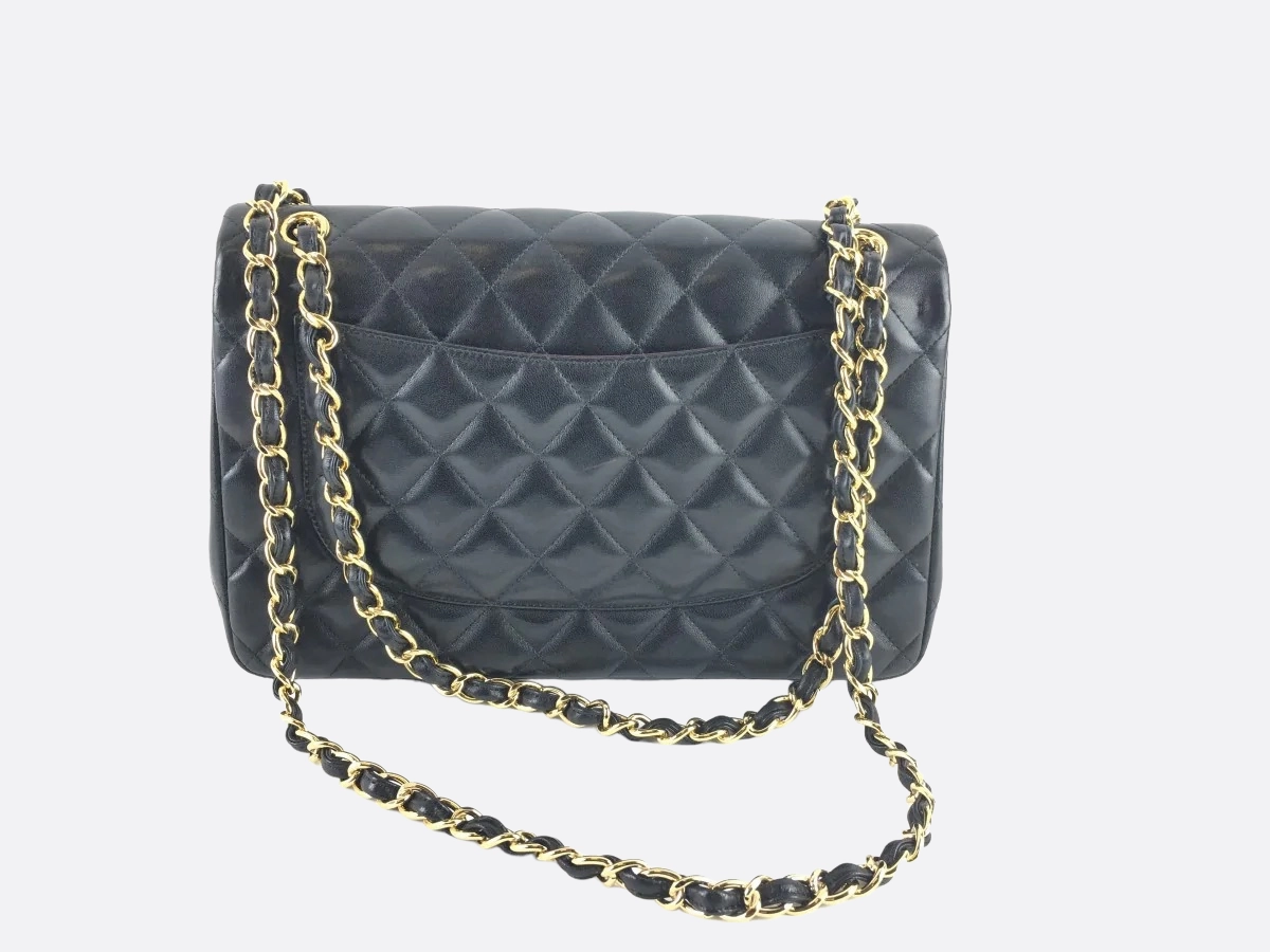 Chanel Black Lambskin Double Flap Jumbo Shoulder Bag