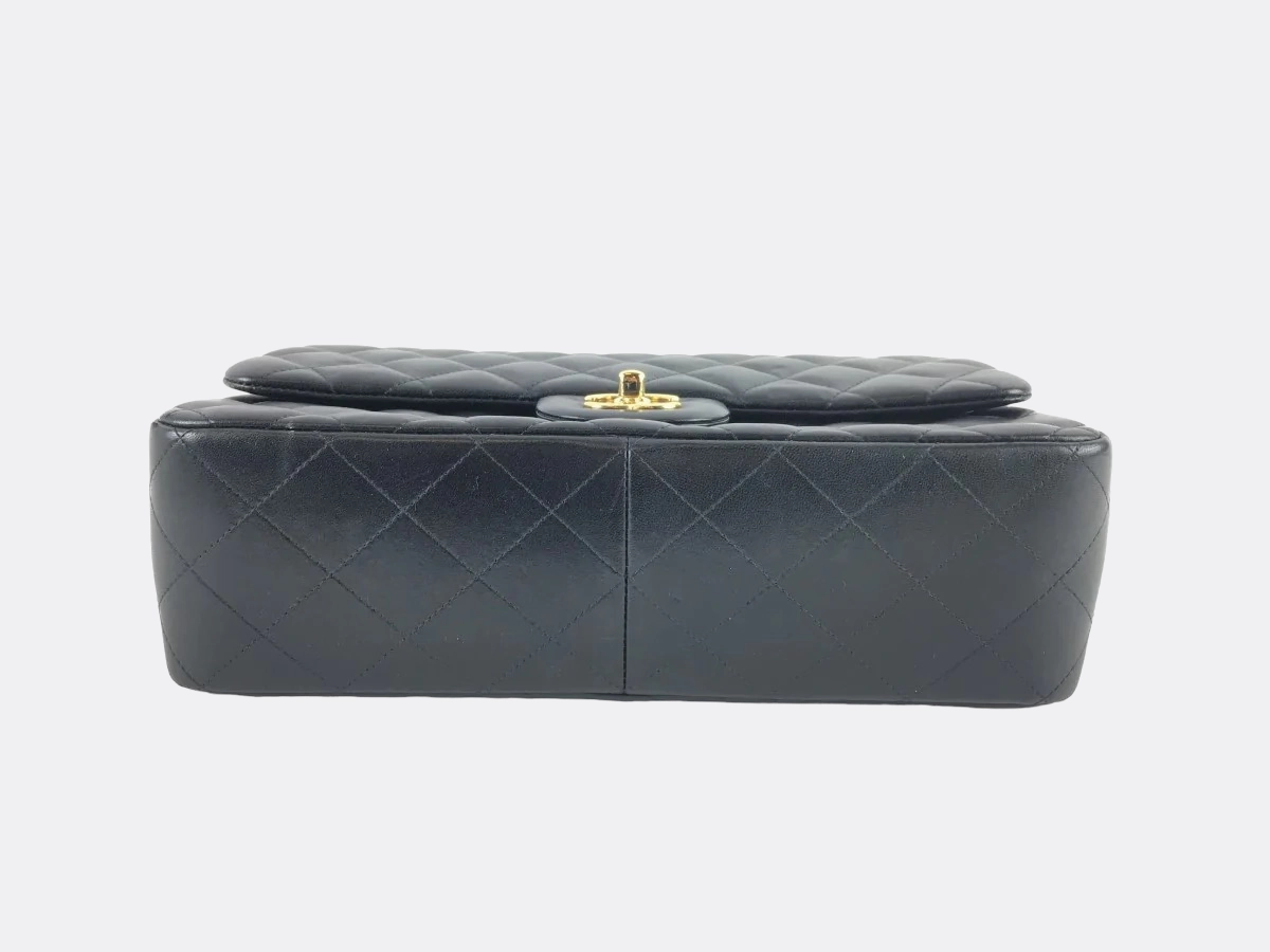 Chanel Black Lambskin Double Flap Jumbo Shoulder Bag
