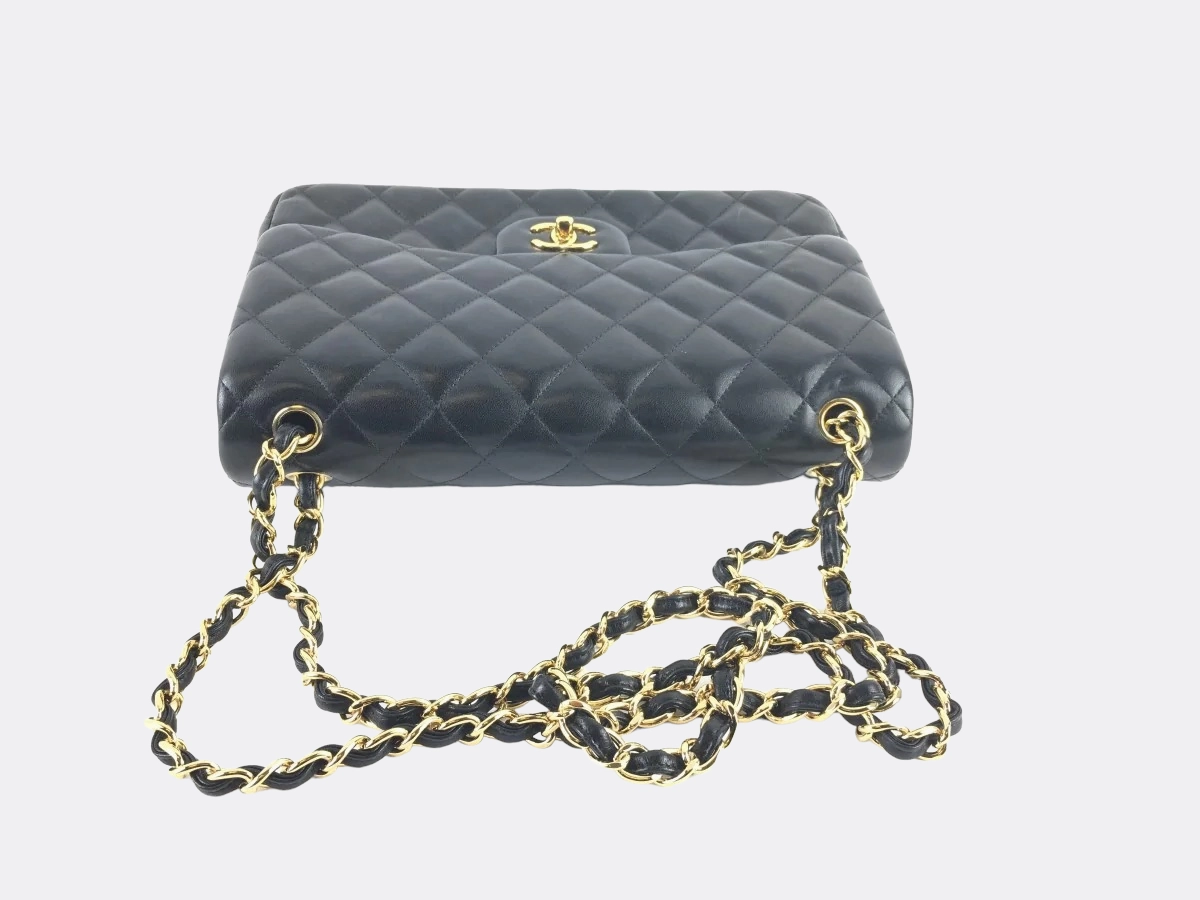 Chanel Black Lambskin Double Flap Jumbo Shoulder Bag