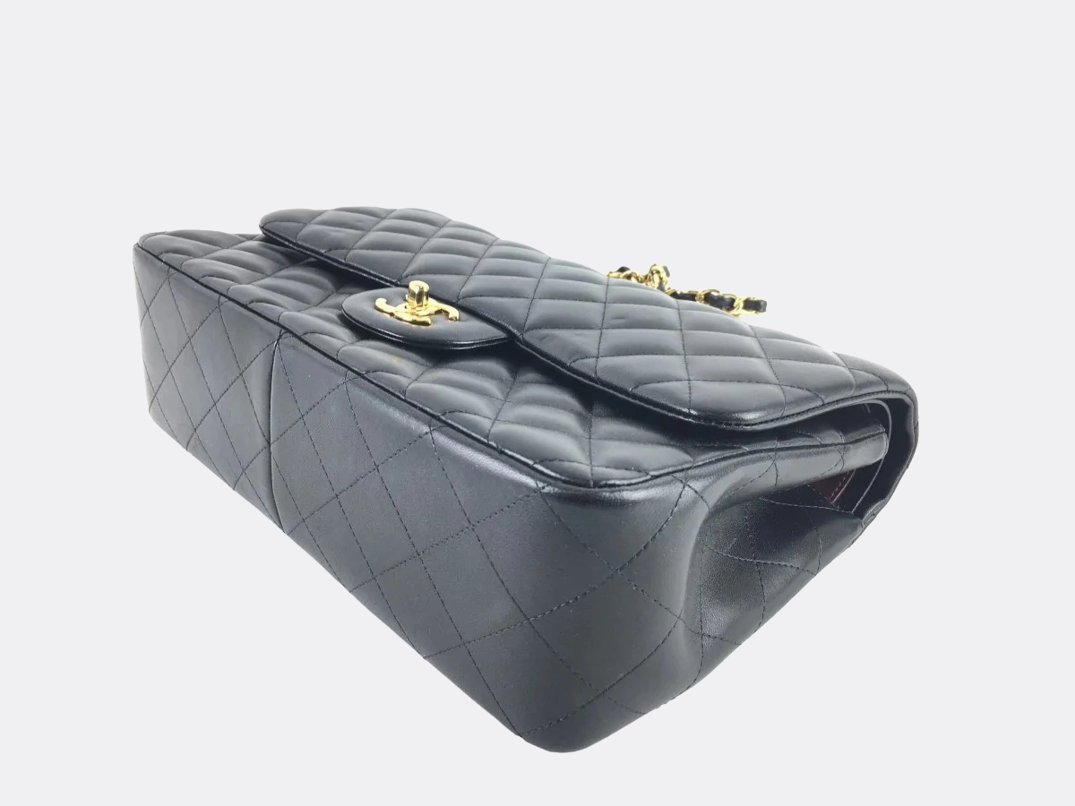 Chanel Black Lambskin Double Flap Jumbo Shoulder Bag