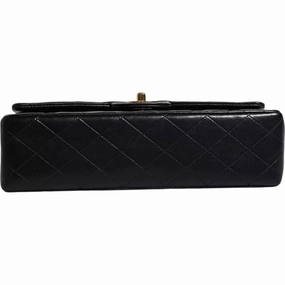 Chanel Black Lambskin Medium Classic Double Flap Quilted Gold Shoulder Women's Bag
