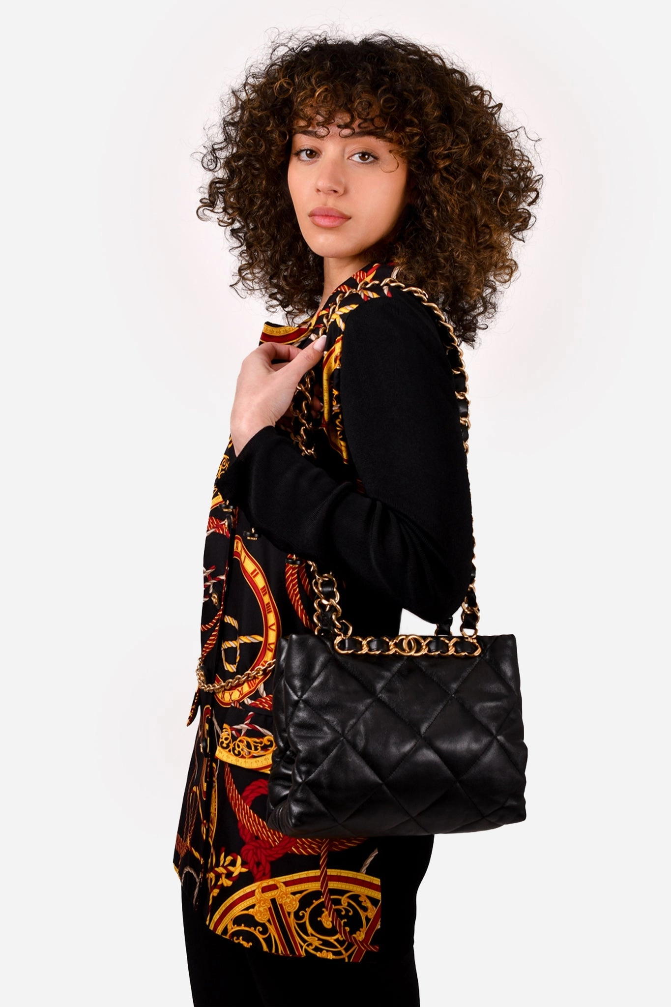 Chanel Black Lambskin Quilted Small Shopping Shoulder Bag