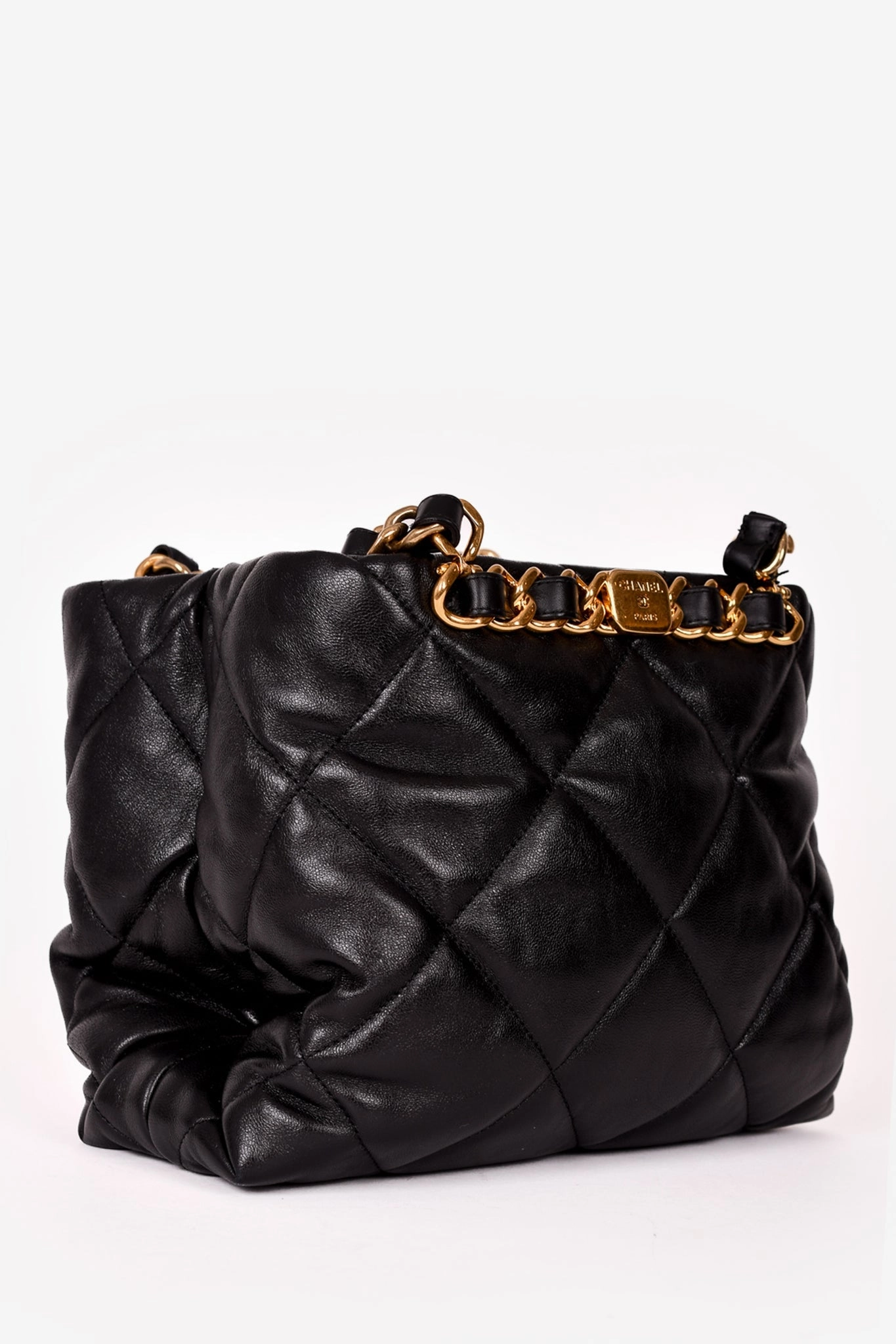 Chanel Black Lambskin Quilted Small Shopping Shoulder Bag