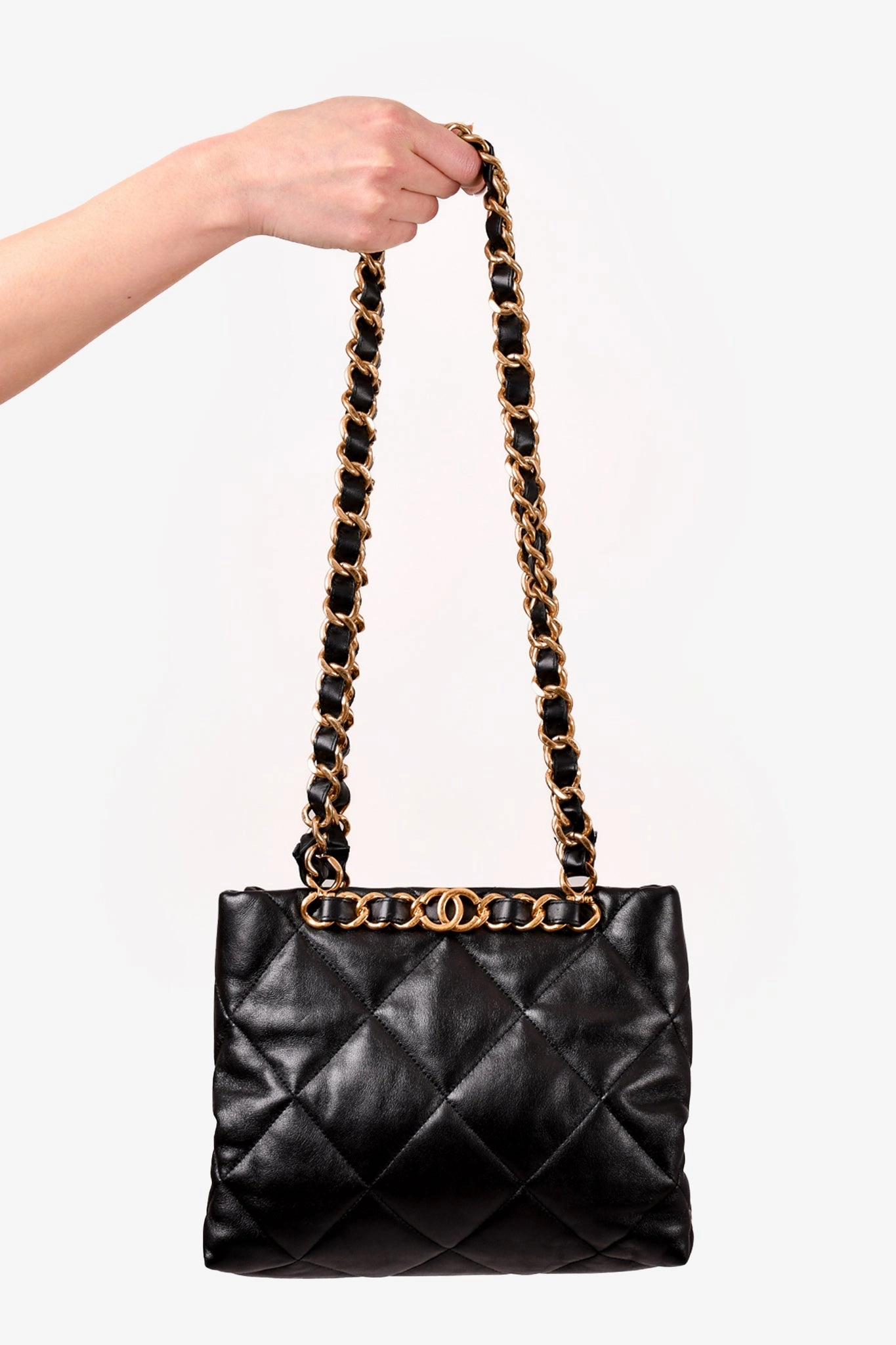 Chanel Black Lambskin Quilted Small Shopping Shoulder Bag