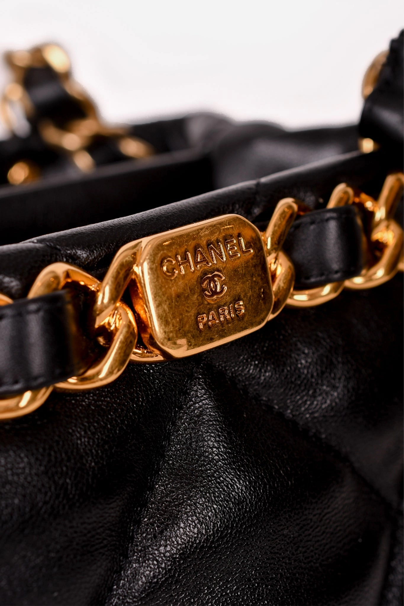 Chanel Black Lambskin Quilted Small Shopping Shoulder Bag