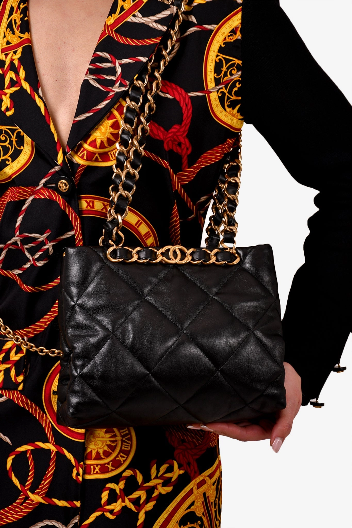 Chanel Black Lambskin Quilted Small Shopping Shoulder Bag