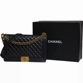 Chanel Black Large Lambskin Double Chain Gold Leather Shoulder Women's Bag