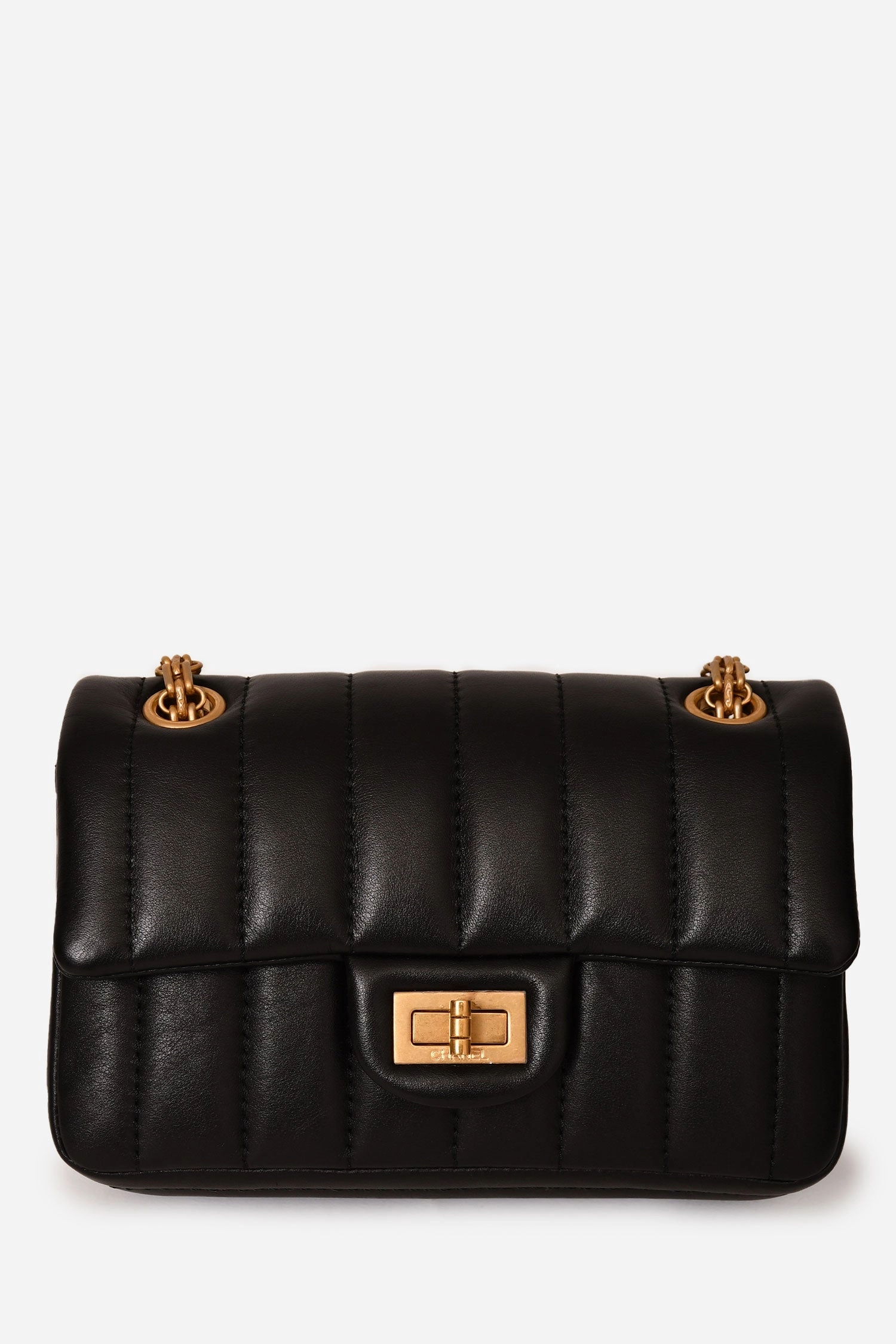 Chanel Black Leather Vertical Quilted 2.55 Mini Flap