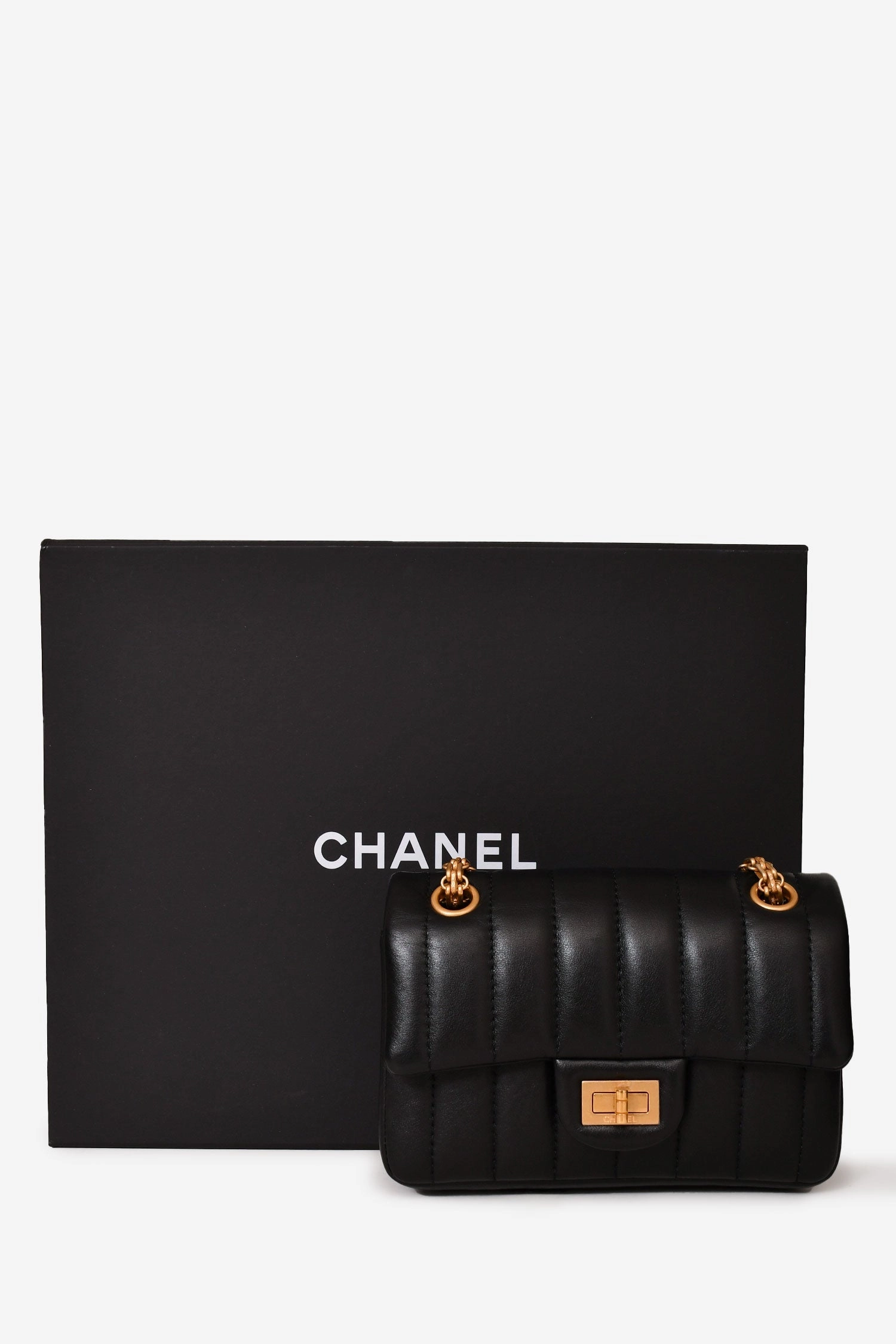 Chanel Black Leather Vertical Quilted 2.55 Mini Flap