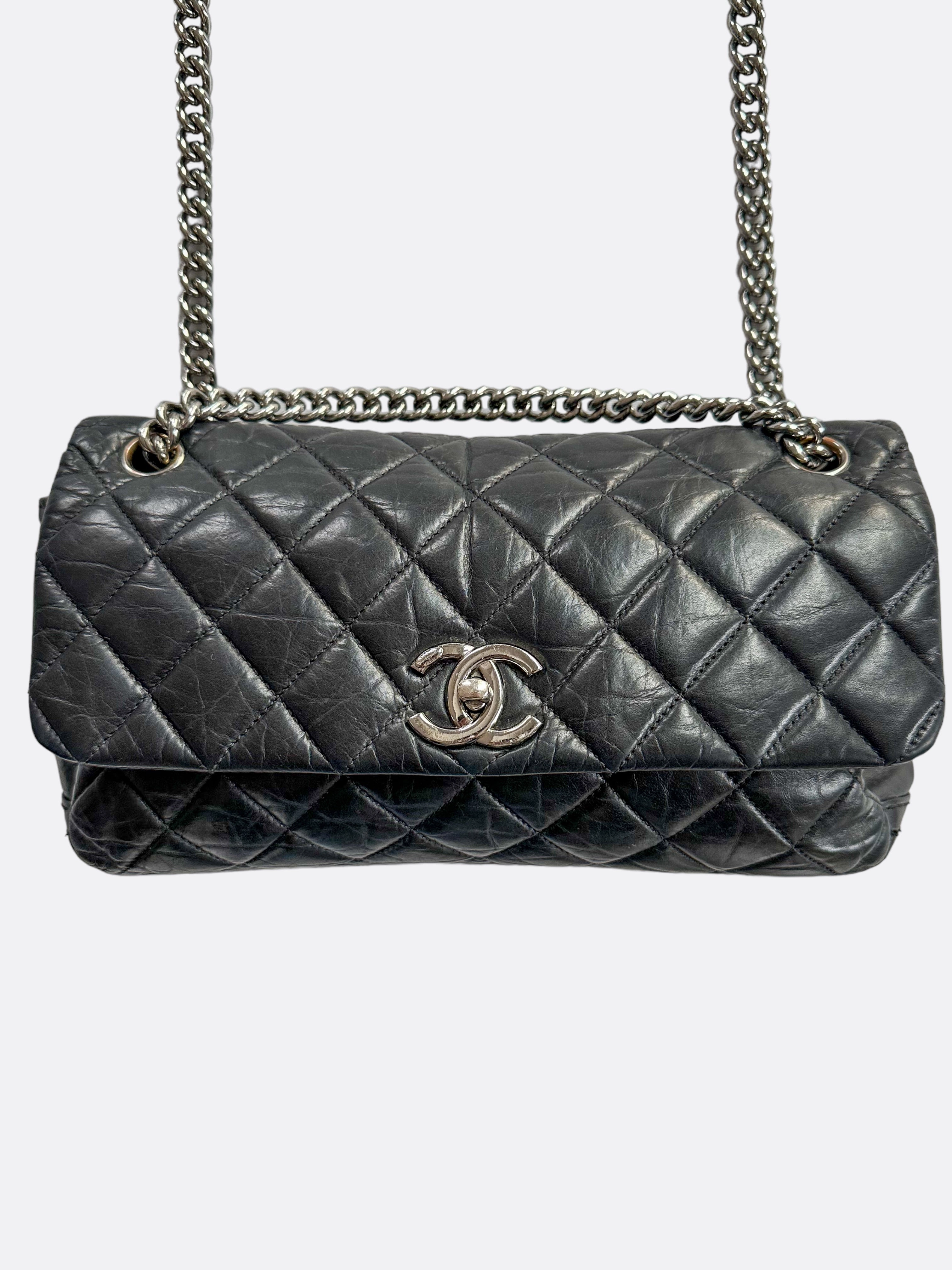 Chanel Black Quilted Lambskin Compartment Flap Bag