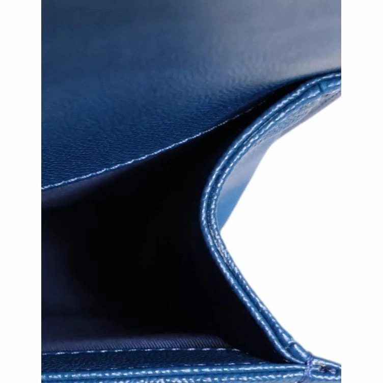 Chanel Blue Lambskin Double Chain Leather Medium Shoulder Women's Bag