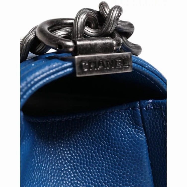 Chanel Blue Lambskin Double Chain Leather Medium Shoulder Women's Bag