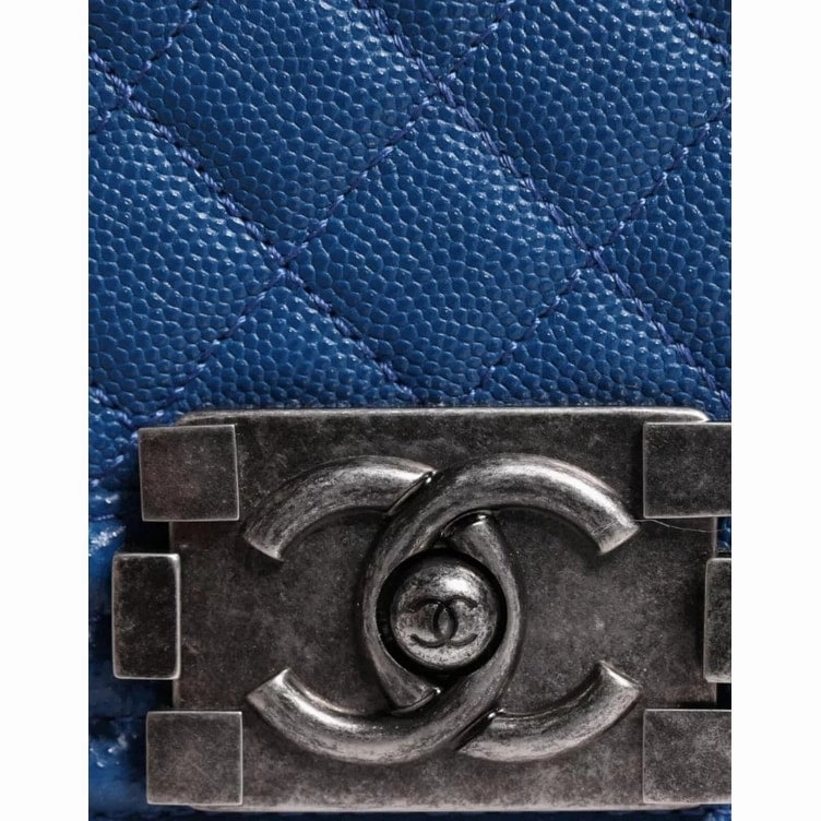 Chanel Blue Lambskin Double Chain Leather Medium Shoulder Women's Bag