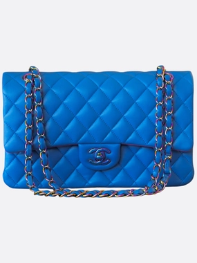 Chanel Blue Lambskin Quilted Classic Medium Flap