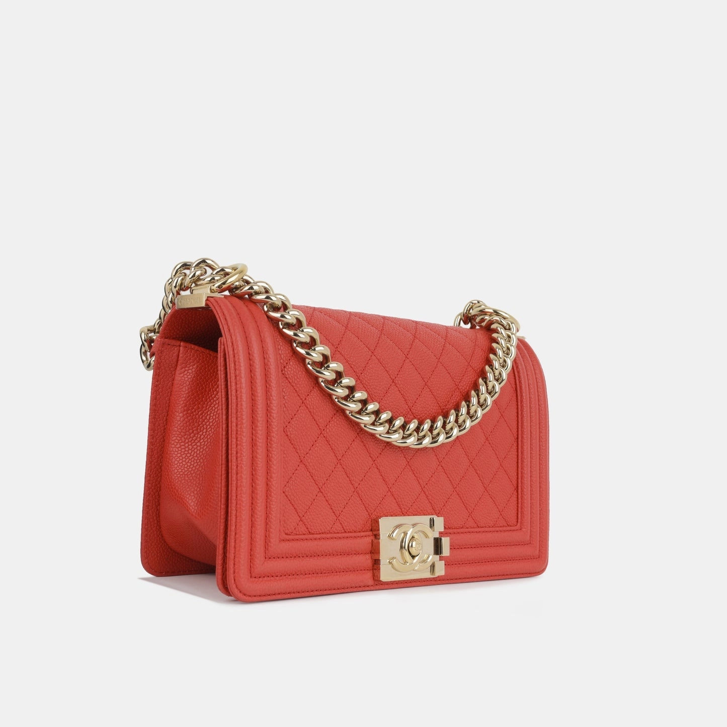 Chanel Boy Chanel Old Medium Red Caviar CGHW
