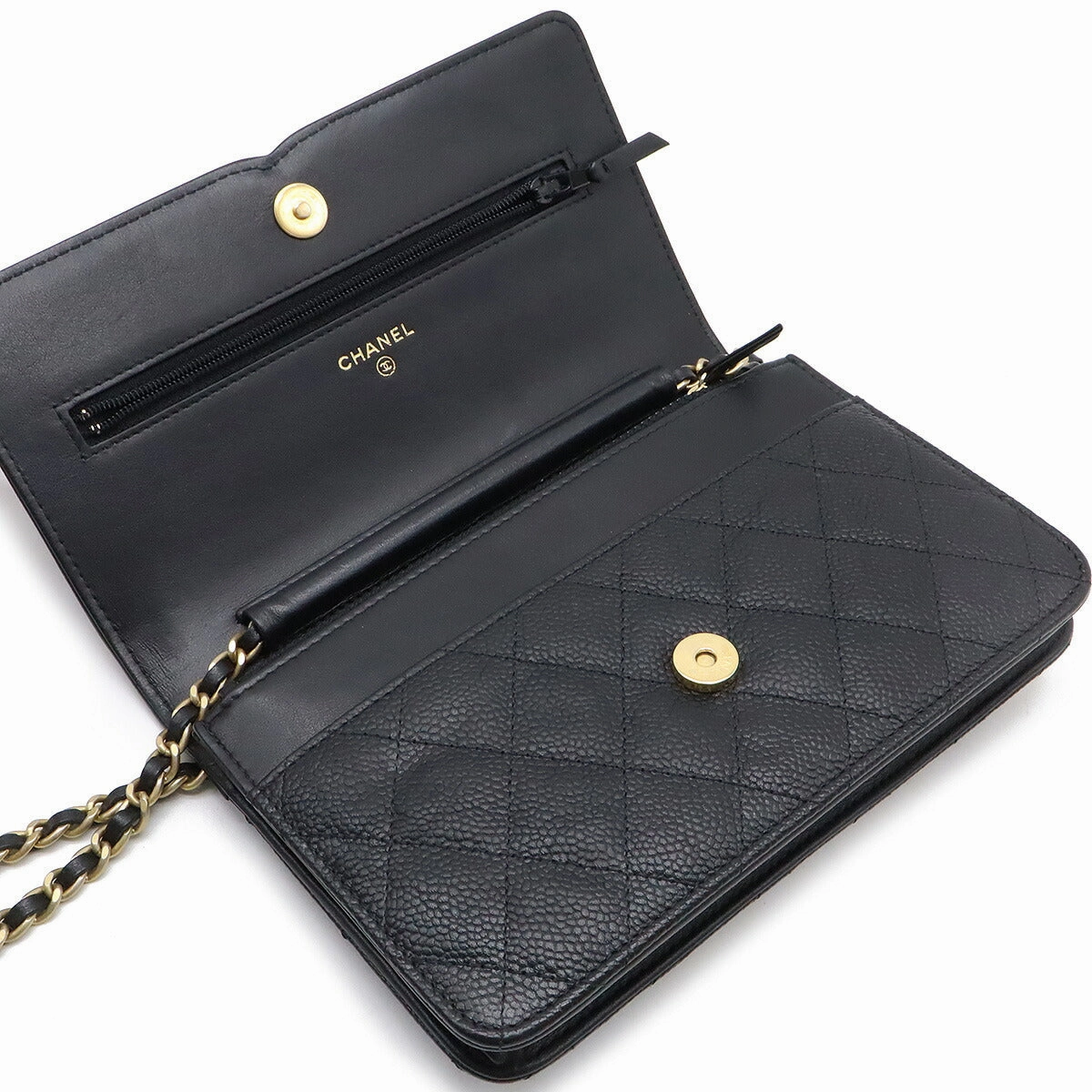 Chanel Caviar CC Filigree Chain Wallet Bag