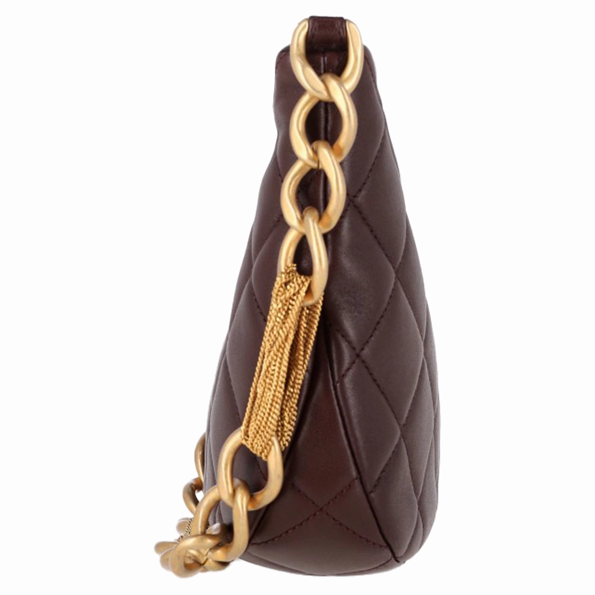 Chanel CC Quilted Mixed Chain Hobo Shoulder Bag in Brown Leather